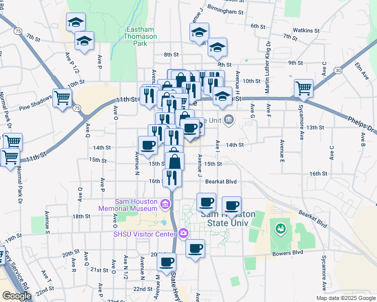 map of restaurants, bars, coffee shops, grocery stores, and more near in Huntsville