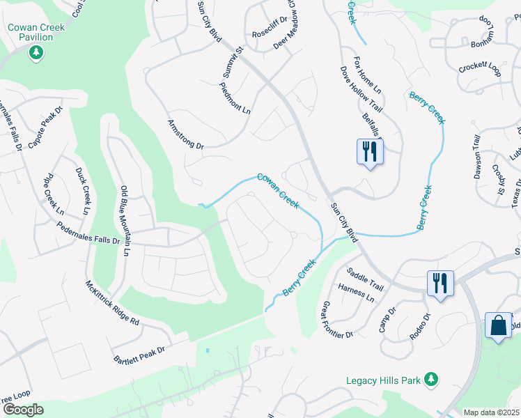 map of restaurants, bars, coffee shops, grocery stores, and more near 509 Davis Mountain Circle in Georgetown
