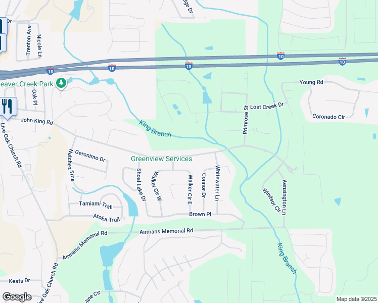 map of restaurants, bars, coffee shops, grocery stores, and more near 370 John King Road in Crestview