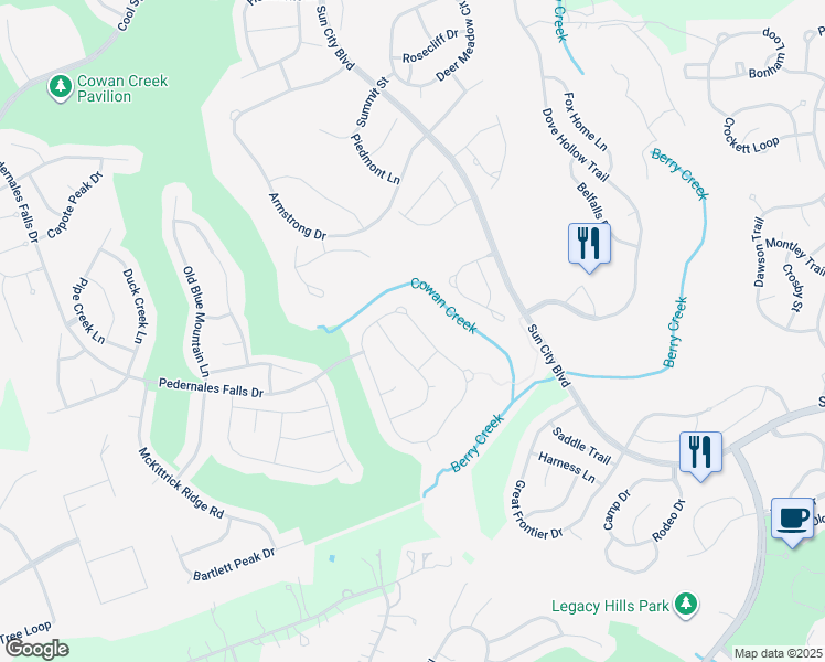 map of restaurants, bars, coffee shops, grocery stores, and more near 511 Davis Mountain Circle in Georgetown