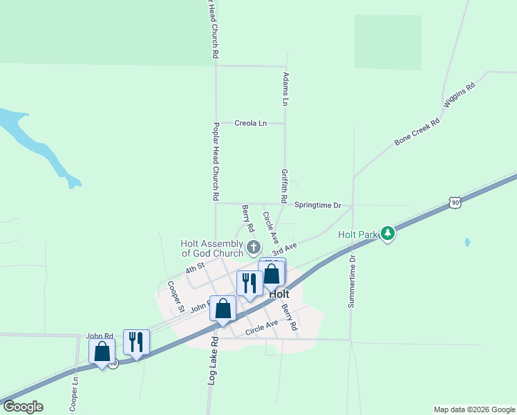 map of restaurants, bars, coffee shops, grocery stores, and more near 4699 Circle Avenue in Holt