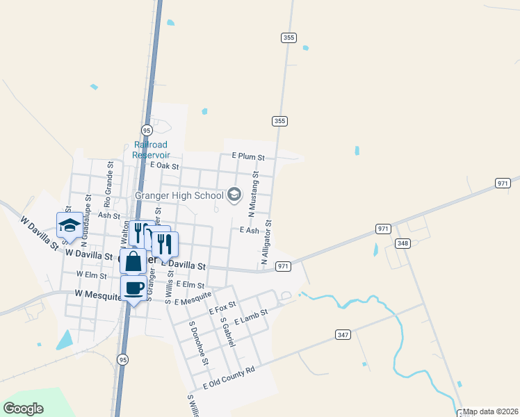 map of restaurants, bars, coffee shops, grocery stores, and more near 700 East Walnut in Granger