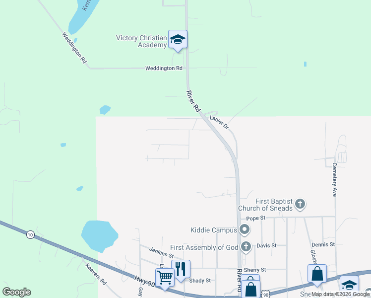 map of restaurants, bars, coffee shops, grocery stores, and more near 7891 Suellen Street in Sneads