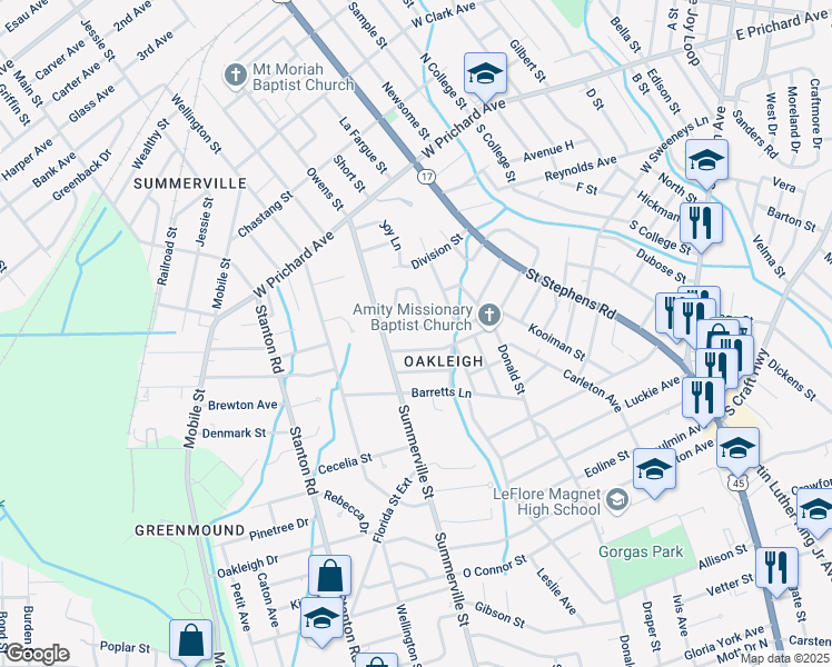 map of restaurants, bars, coffee shops, grocery stores, and more near 2165 Jewel Court in Mobile