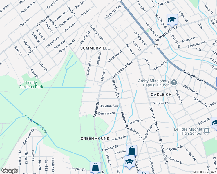 map of restaurants, bars, coffee shops, grocery stores, and more near 2413 Luvenia Drive in Mobile