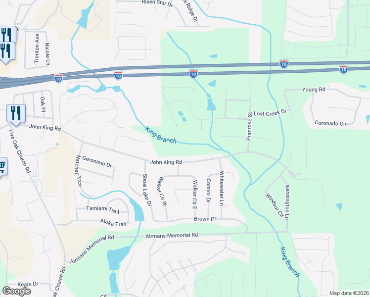 map of restaurants, bars, coffee shops, grocery stores, and more near 4802 Summer Creek Cove in Crestview
