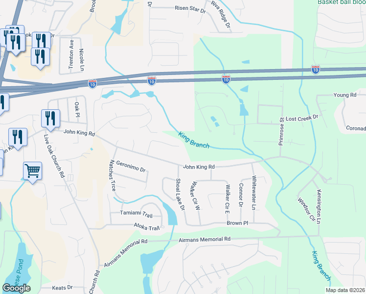 map of restaurants, bars, coffee shops, grocery stores, and more near 3368 Shoal Creek Cove in Crestview