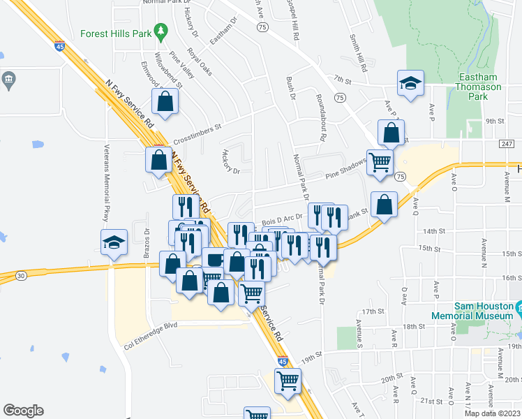map of restaurants, bars, coffee shops, grocery stores, and more near 2715 Chimney Rock Road in Huntsville