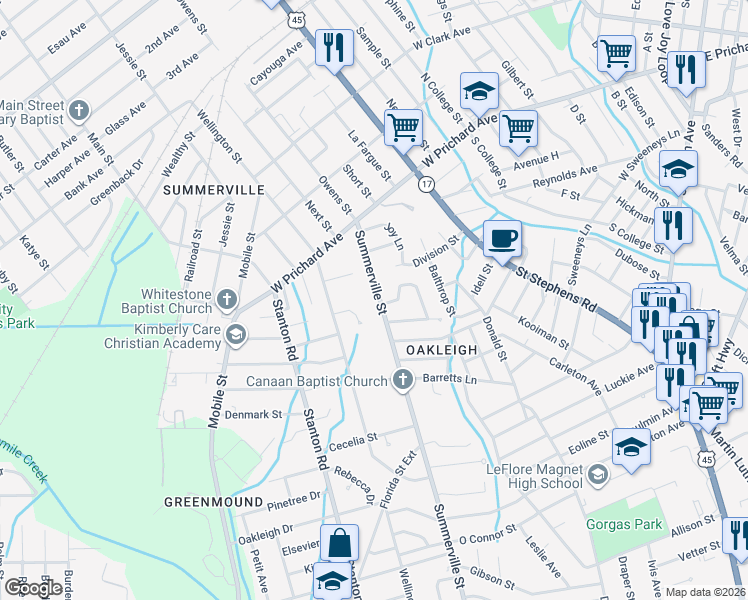 map of restaurants, bars, coffee shops, grocery stores, and more near 1059 Summerville Street in Mobile