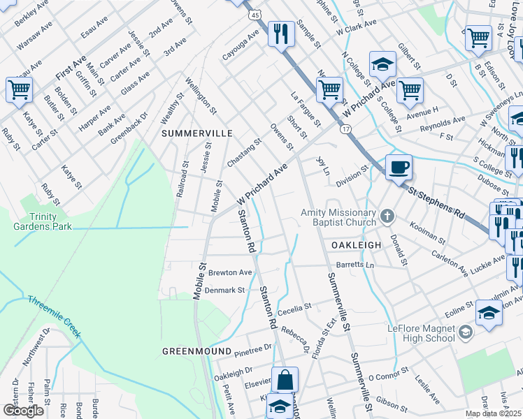 map of restaurants, bars, coffee shops, grocery stores, and more near 1057 Lubel Avenue in Mobile