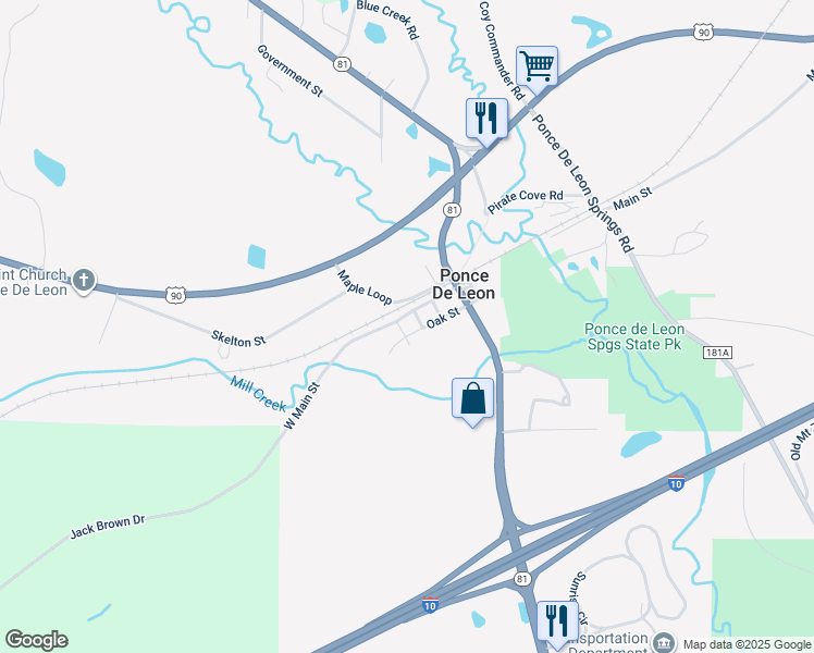 map of restaurants, bars, coffee shops, grocery stores, and more near 1564-1538 Oak St in Ponce de Leon