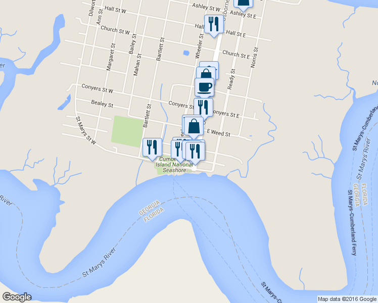 map of restaurants, bars, coffee shops, grocery stores, and more near 105 Bryant Street West in Saint Marys