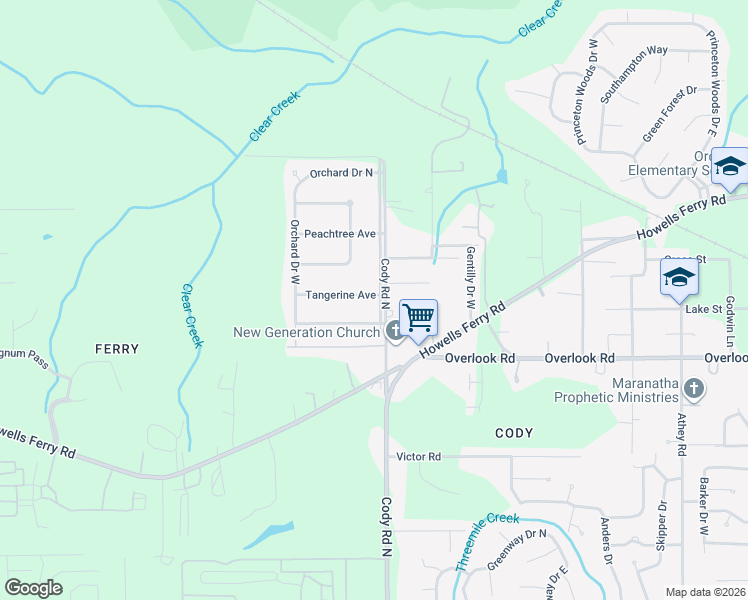 map of restaurants, bars, coffee shops, grocery stores, and more near 2165 Tangerine Avenue in Mobile