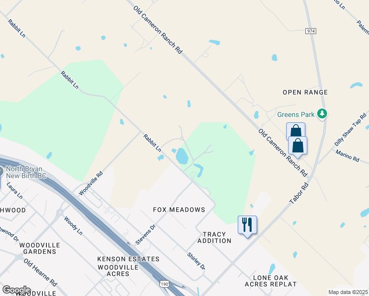map of restaurants, bars, coffee shops, grocery stores, and more near 4238 Rabbit Lane in Bryan