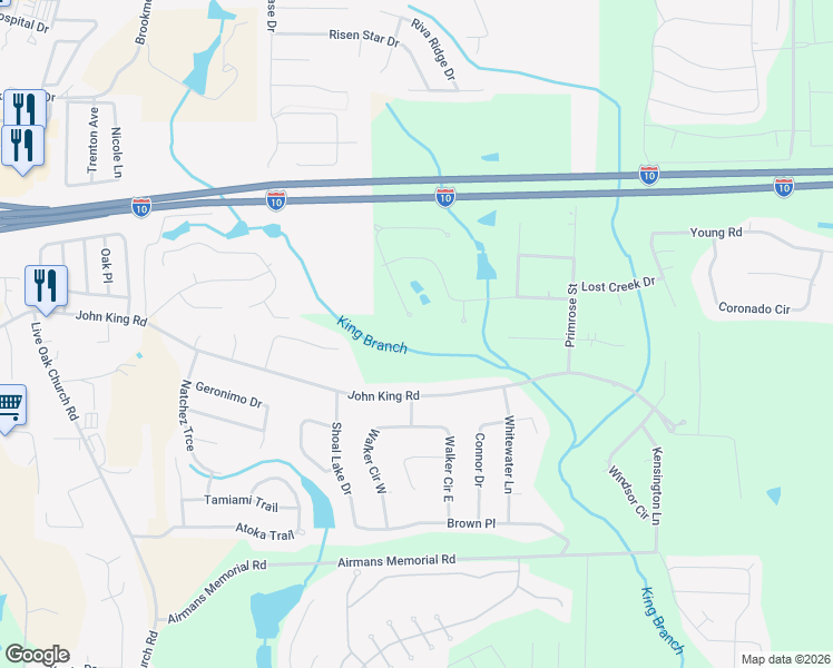 map of restaurants, bars, coffee shops, grocery stores, and more near 4802 Summer Creek Cove in Crestview