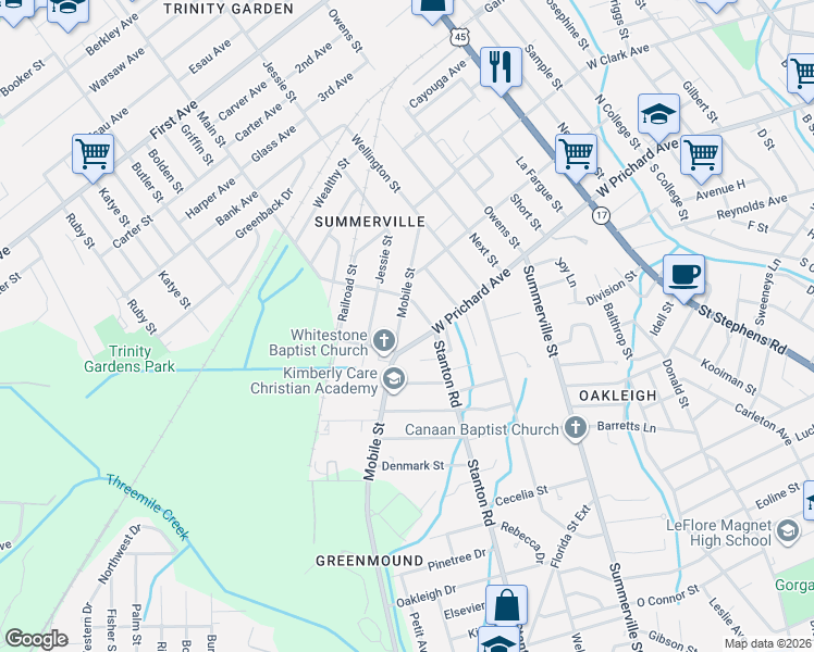 map of restaurants, bars, coffee shops, grocery stores, and more near 1214 Mobile Street in Mobile