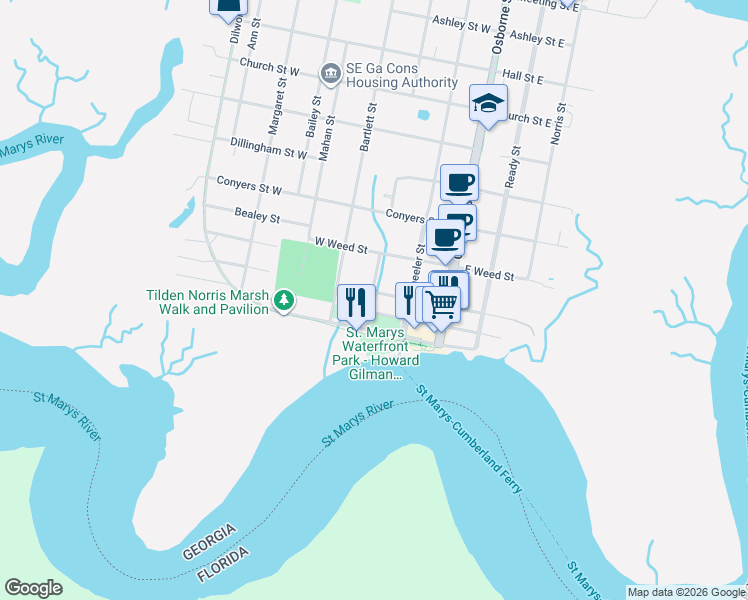 map of restaurants, bars, coffee shops, grocery stores, and more near in St. Marys