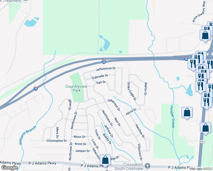 map of restaurants, bars, coffee shops, grocery stores, and more near 1222 Ego Drive in Crestview