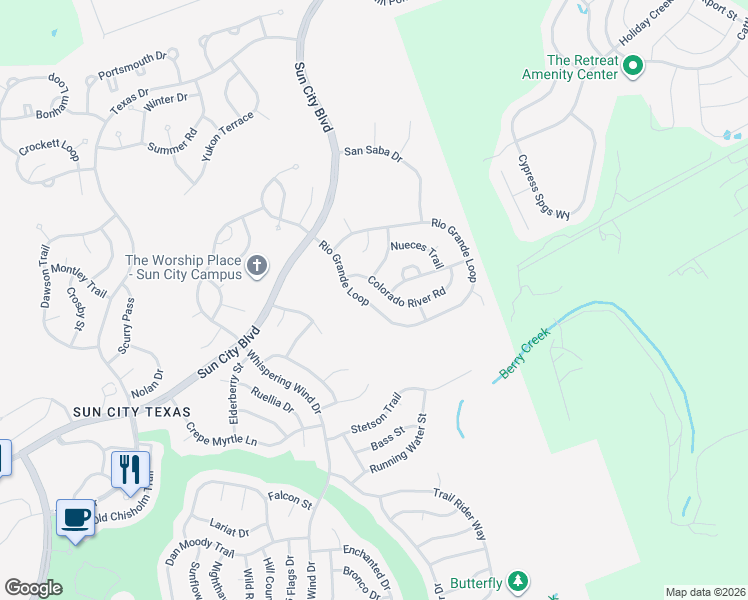 map of restaurants, bars, coffee shops, grocery stores, and more near 316 Rio Grande Loop in Georgetown