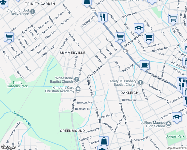 map of restaurants, bars, coffee shops, grocery stores, and more near 1057 Lubel Avenue in Mobile