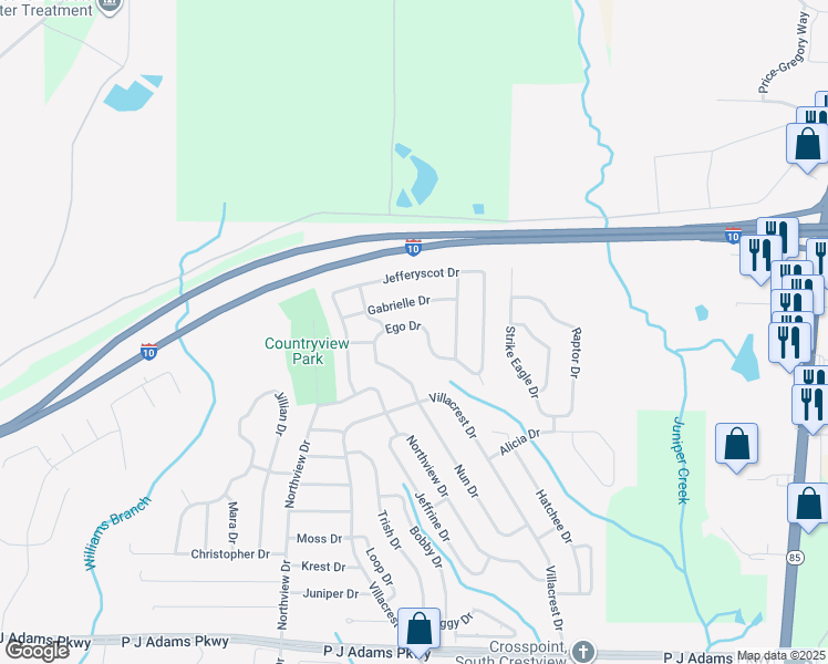 map of restaurants, bars, coffee shops, grocery stores, and more near 1230 Gabrielle Drive in Crestview