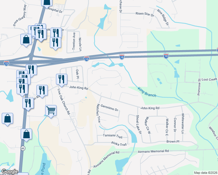 map of restaurants, bars, coffee shops, grocery stores, and more near 117 Hollow Cove in Crestview