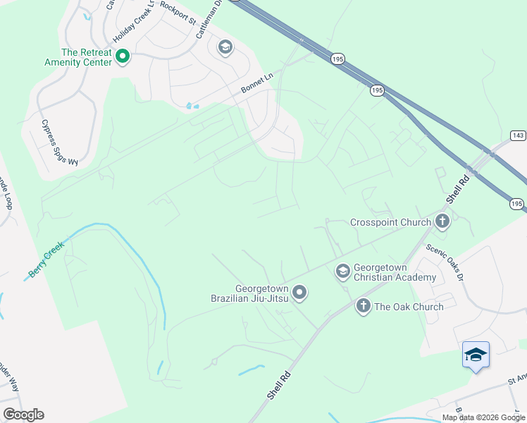 map of restaurants, bars, coffee shops, grocery stores, and more near 1800 Willow Bean Drive in Georgetown