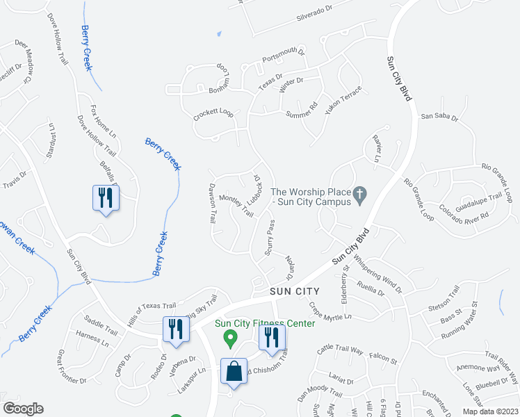 map of restaurants, bars, coffee shops, grocery stores, and more near 600 Texas Drive in Georgetown