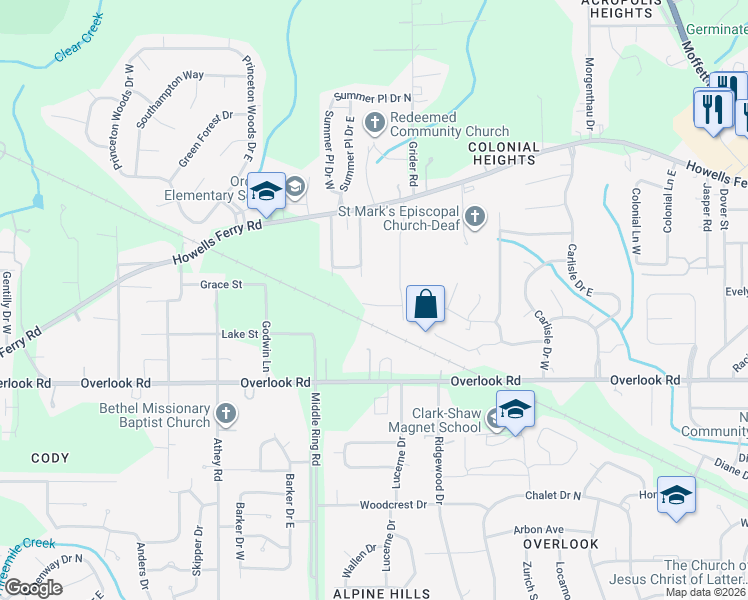 map of restaurants, bars, coffee shops, grocery stores, and more near 6220 Donham Court in Mobile