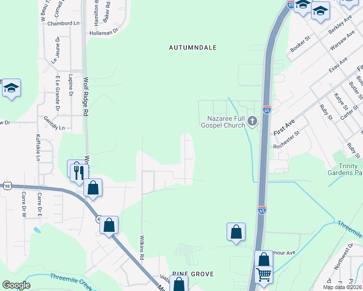 map of restaurants, bars, coffee shops, grocery stores, and more near 1627 Sharon Drive in Mobile