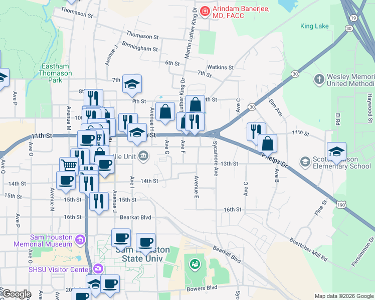 map of restaurants, bars, coffee shops, grocery stores, and more near 507 12th Street in Huntsville