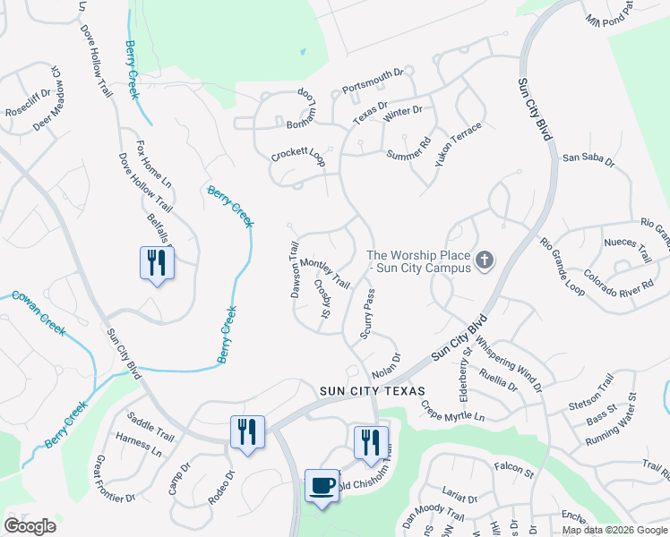 map of restaurants, bars, coffee shops, grocery stores, and more near 200 Montley Trail in Georgetown