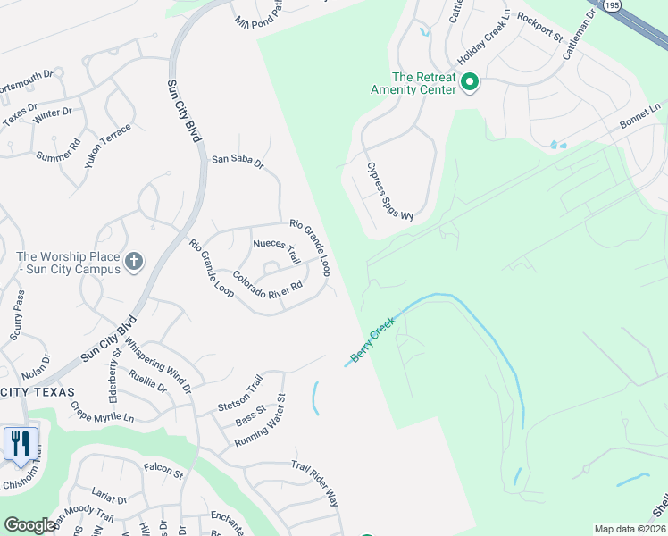 map of restaurants, bars, coffee shops, grocery stores, and more near 504 Rio Grande Loop in Georgetown