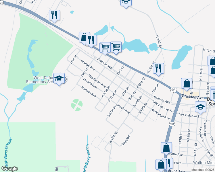 map of restaurants, bars, coffee shops, grocery stores, and more near 248 South 23rd Street in DeFuniak Springs