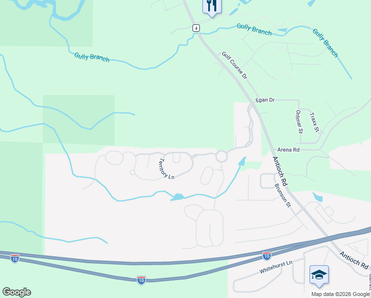 map of restaurants, bars, coffee shops, grocery stores, and more near 604 Territory Lane in Crestview