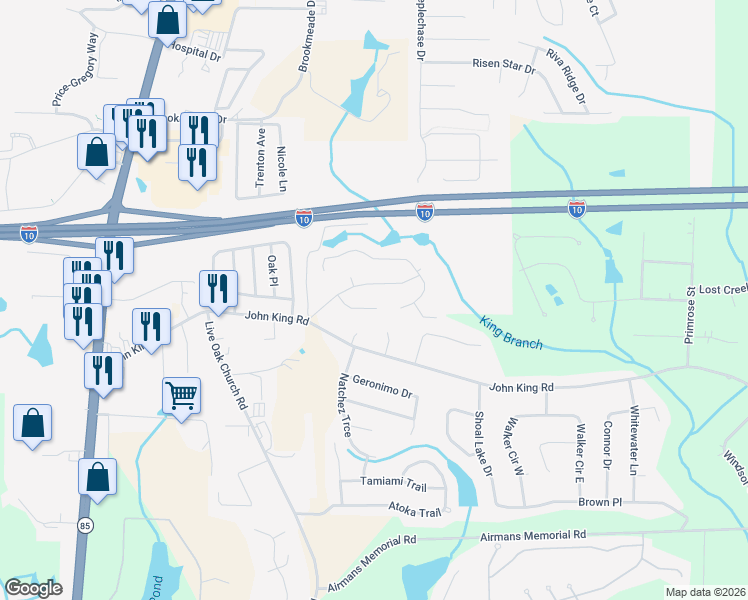 map of restaurants, bars, coffee shops, grocery stores, and more near 114 Hollow Cove in Crestview