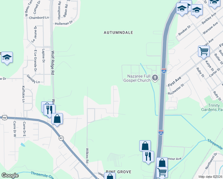 map of restaurants, bars, coffee shops, grocery stores, and more near 1627 Sharon Drive in Mobile