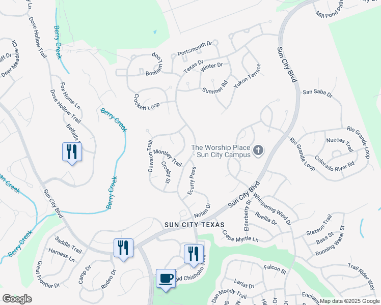 map of restaurants, bars, coffee shops, grocery stores, and more near 704 Texas Drive in Georgetown