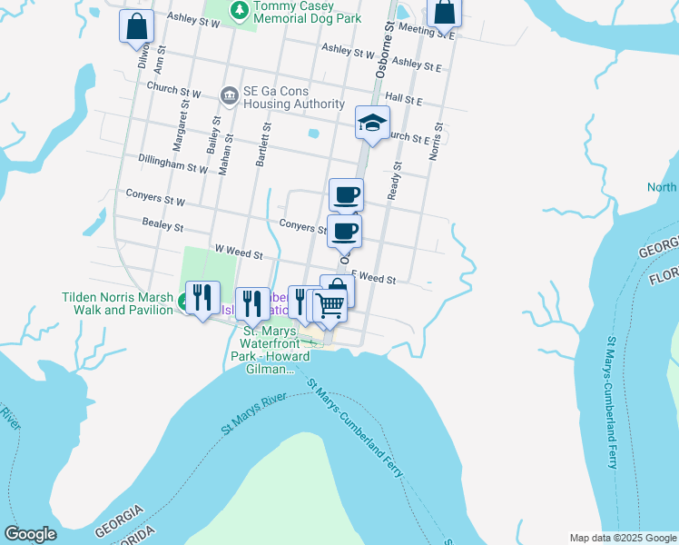 map of restaurants, bars, coffee shops, grocery stores, and more near 311 Osborne Street in Saint Marys