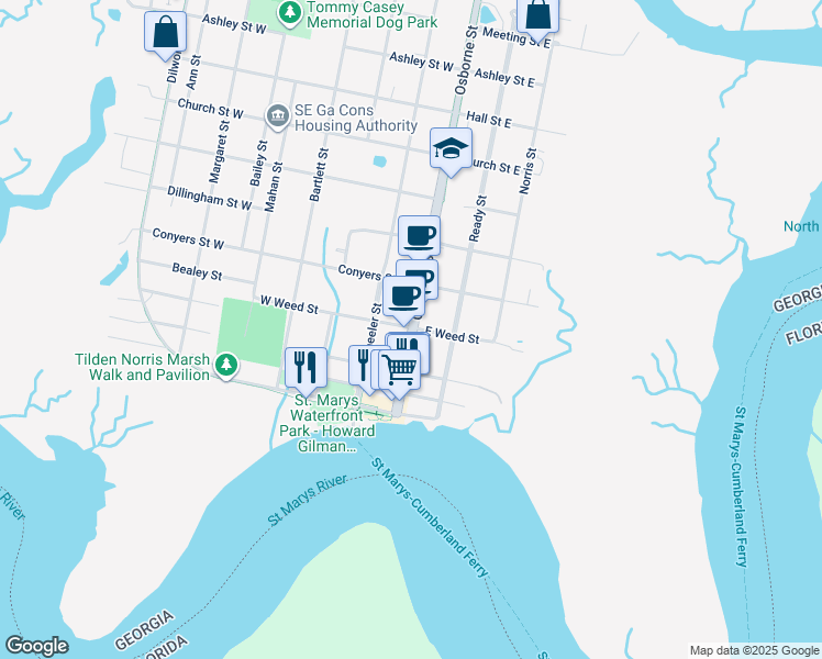 map of restaurants, bars, coffee shops, grocery stores, and more near 311 Osborne Street in Saint Marys