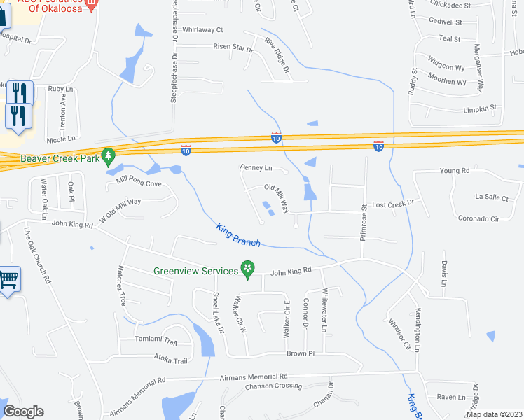 map of restaurants, bars, coffee shops, grocery stores, and more near 4811 Summer Creek Cove in Crestview