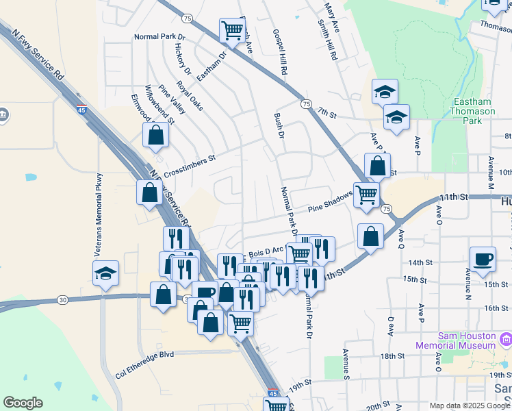 map of restaurants, bars, coffee shops, grocery stores, and more near Sleepy Hollow Circle in Huntsville