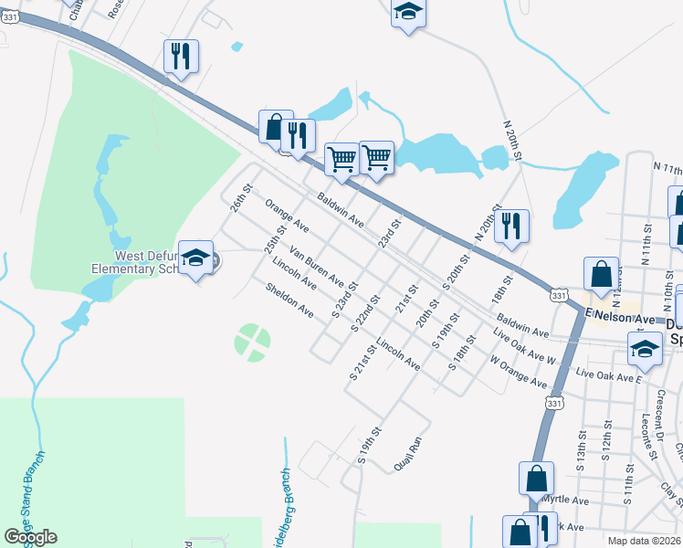 map of restaurants, bars, coffee shops, grocery stores, and more near 248 South 23rd Street in DeFuniak Springs