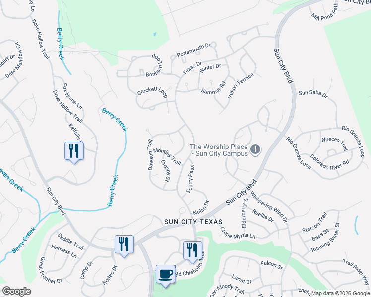 map of restaurants, bars, coffee shops, grocery stores, and more near 704 Texas Drive in Georgetown