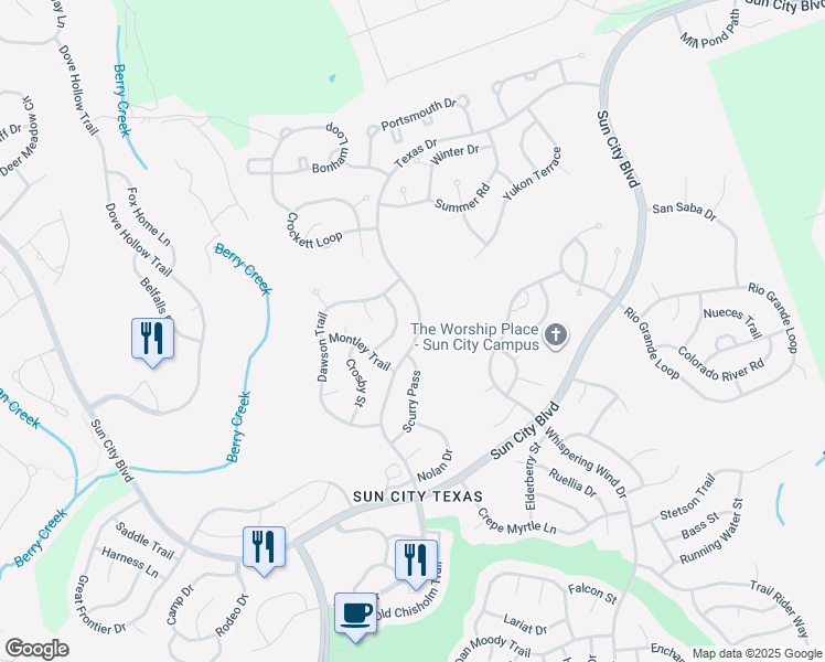 map of restaurants, bars, coffee shops, grocery stores, and more near 704 Texas Drive in Georgetown