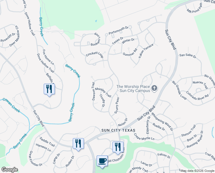 map of restaurants, bars, coffee shops, grocery stores, and more near 200 Montley Trail in Georgetown