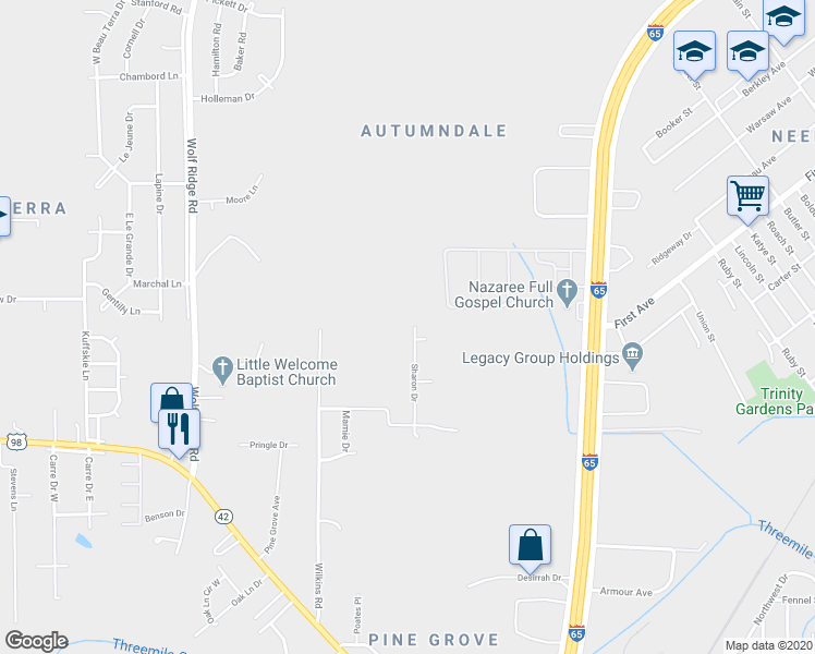 map of restaurants, bars, coffee shops, grocery stores, and more near 1625 Sharon Drive in Mobile
