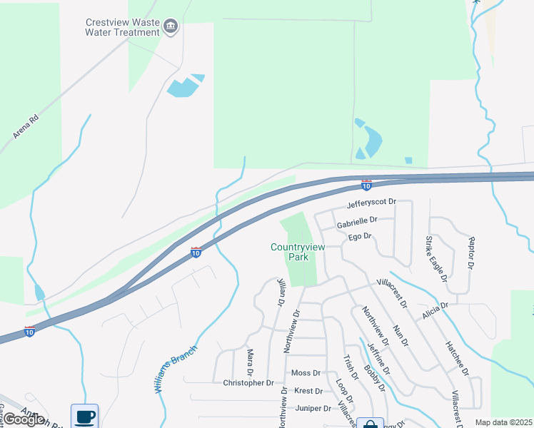 map of restaurants, bars, coffee shops, grocery stores, and more near Interstate 10 in Crestview