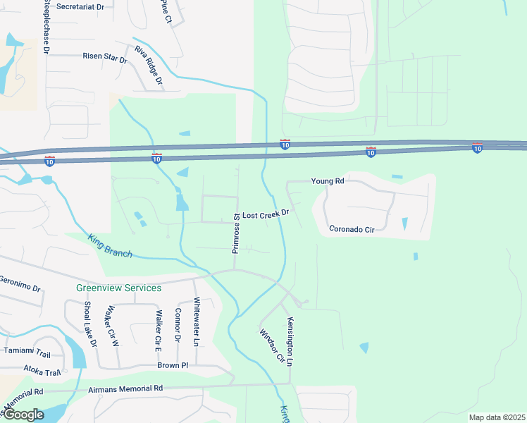 map of restaurants, bars, coffee shops, grocery stores, and more near Riley Court in Crestview