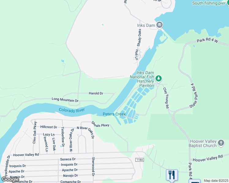 map of restaurants, bars, coffee shops, grocery stores, and more near 1246 Long Mountain Drive in Burnet